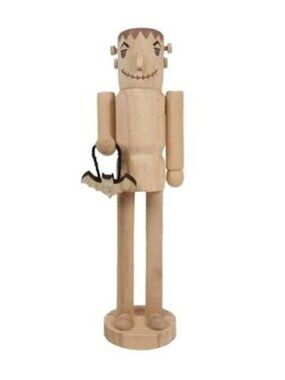 Paintible 14" Halloween Wooden Frankenstein Design Nutcracker with Bat